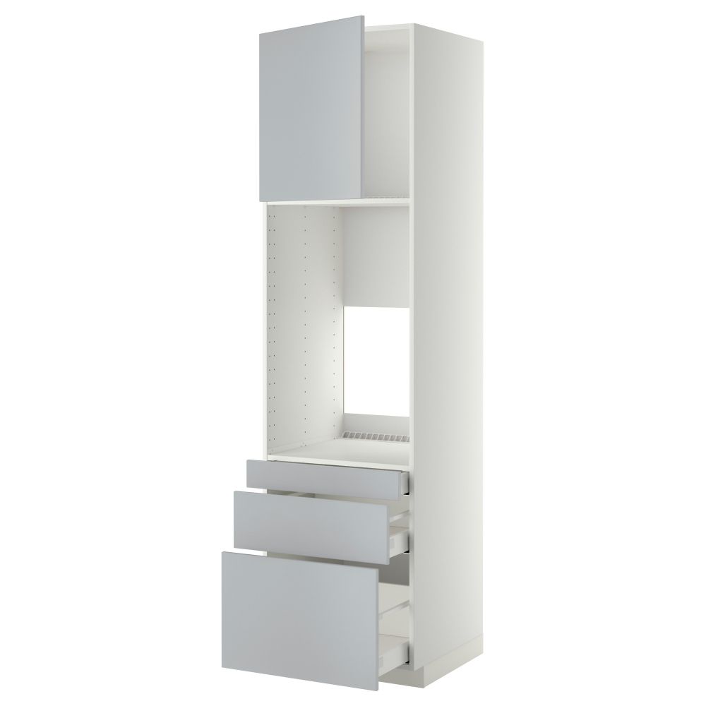 Высокий шкаф для двойной духовки, 3 ящика, дверца МЕТОД / МАКСИМЕРА, белый, Веддинге серый - схема-чертеж с размерами