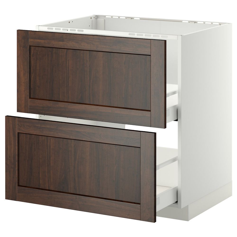 Напольный шкаф под мойку + 2 фронтальных панели, 2 ящ, белый/Эдсерум коричневый 80x60 см IKEA METOD МЕТОД / MAXIMERA МАКСИМЕРА - фото 1