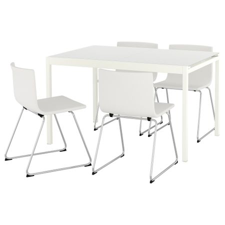 Стол и 4 стула ГЛИВАРП / БЕРНГАРД, белый, Мьюк белый (125 см)