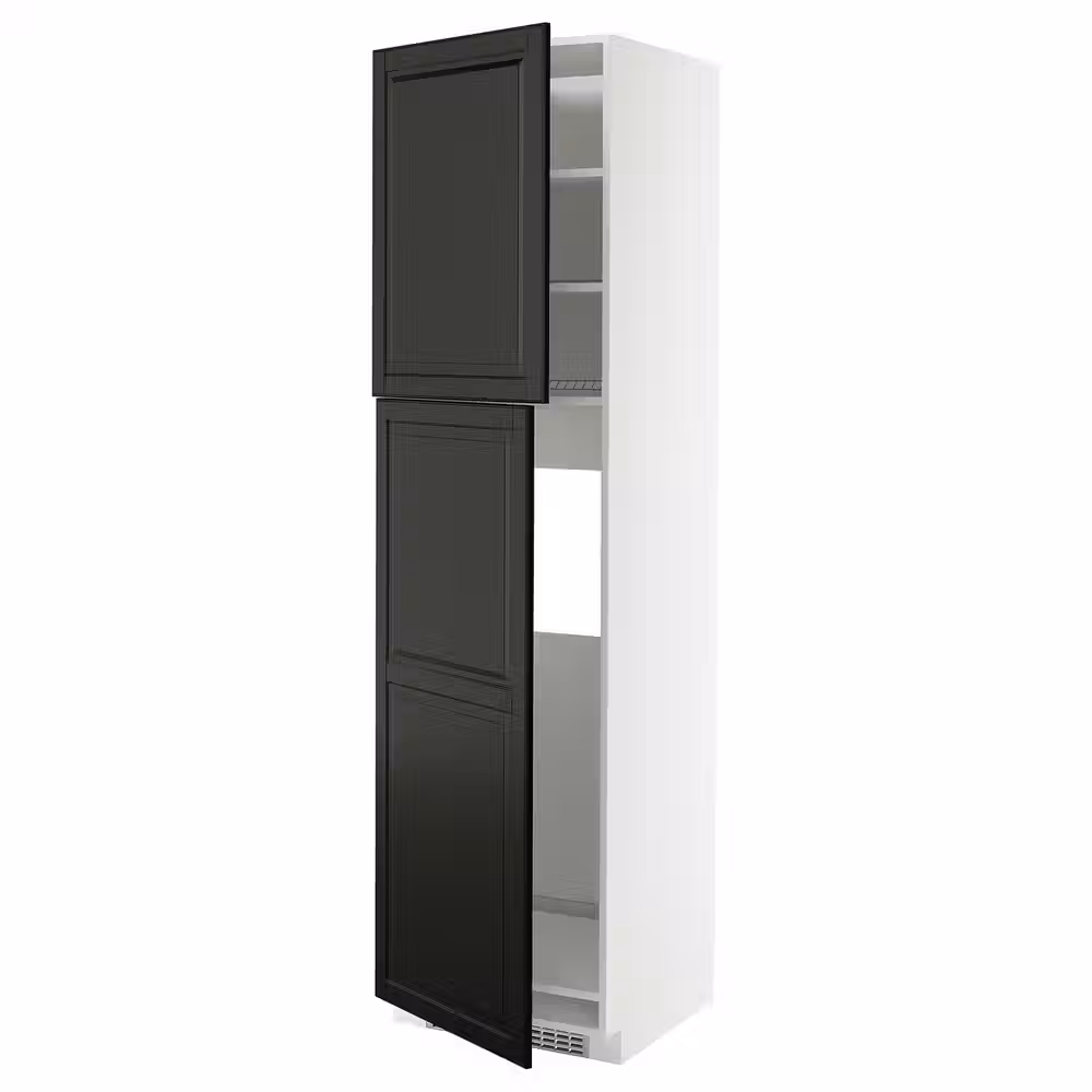 METOD Высокий шкаф д/холодильника/2дверцы - белый/Bodbyn чёрный 60x60x220 см - фото 1