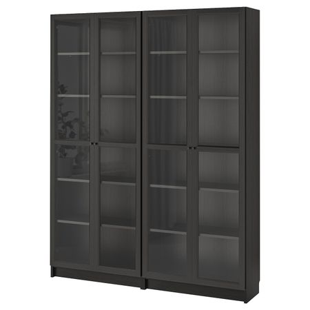 Стеллаж, черно-коричневый/стекло 160x30x202 см IKEA BILLY БИЛЛИ / OXBERG ОКСБЕРГ 792.439.96