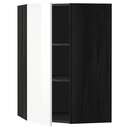 Угловой навесной шкаф с полками МЕТОД, черный, Рингульт белый