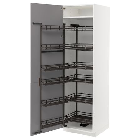 Высокий шкаф с выдвижным модулем, белый, Bodbyn серый, 60x60x200 см IKEA METOD МЕТОД 794.719.50