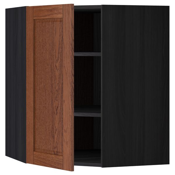 Угловой навесной шкаф с полками МЕТОД, черный, Филипстад коричневый - схема-чертеж с размерами