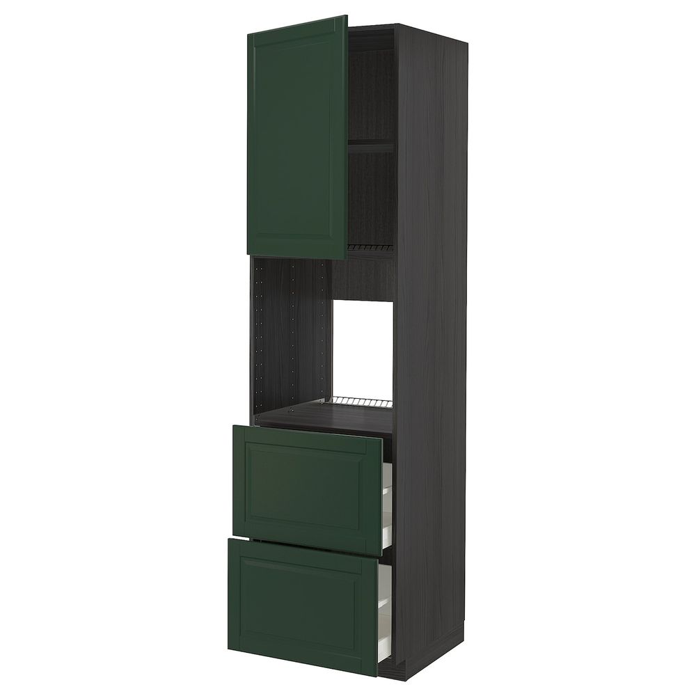 Высокий шкаф для духовки + дверца, 2 форнтальных, 2 высоких ящ, черный/Будбин темно-зеленый 60x60x220 см IKEA МЕТОД / МАКСИМЕРА - схема-чертеж с размерами