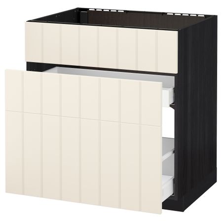 Напольный шкаф под мойку + 3 фронтальных панели, 2 ящика МЕТОД / МАКСИМЕРА, черный, Хитарп белый с оттенком