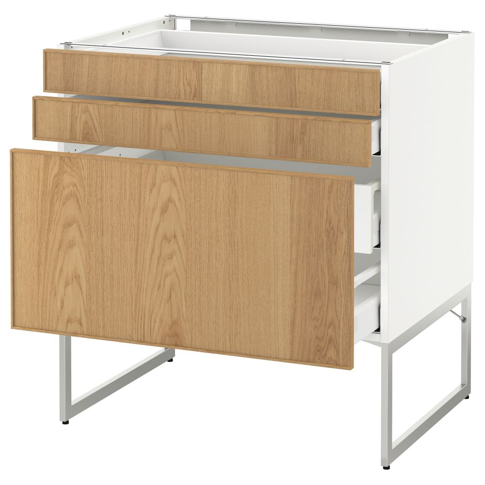 Напольный шкаф 3 фронтальных панели, 2 нижних, 2 средних ящика МЕТОД / МАКСИМЕРА, белый, Экестад дуб - схема-чертеж с размерами