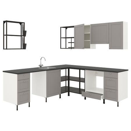 Угловая кухня, антрацит/серый каркас IKEA ENHET 293.380.20