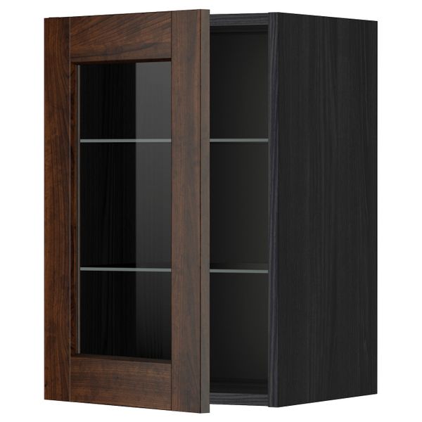 Навесной шкаф с полками, стекляными дв, черный/Эдсерум коричневый 40x60 см IKEA МЕТОД 092.267.35 - схема-чертеж с размерами