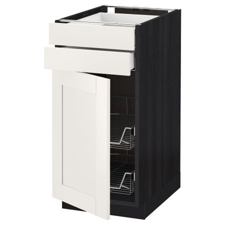 Напольный шкаф, дверца, 2 ящика, проволочных корзин МЕТОД / МАКСИМЕРА, черный, Сэведаль белый