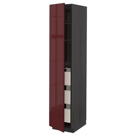 Высокий шкаф с ящиками, черный Калларп/глянцевый темный красно-коричневый 40x60x200 см IKEA МЕТОД / МАКСИМЕРА 293.280.78
