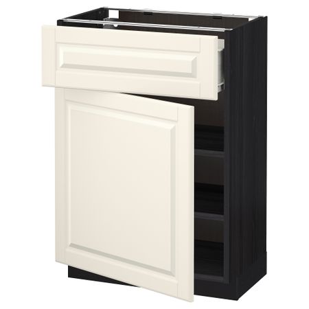 Напольный шкаф с ящиком, дверью МЕТОД / ФОРВАРА, черный, Будбин белый с оттенком
