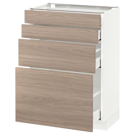 Напольный шкаф 4 фронтальных панели, 4 ящика МЕТОД / МАКСИМЕРА, белый, Брокхульт светло-серый