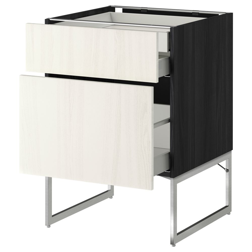 Напольный шкаф 2 фронтальных панели, 2 нижних,1 встроенный ящик МЕТОД / МАКСИМЕРА, черный, Росдаль белый - схема-чертеж с размерами