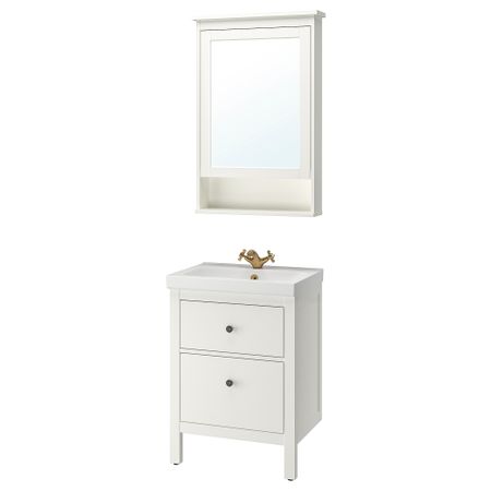 Комплект мебели для ванной, 4 предмета, 63 см, белый, РУНШЕР смеситель IKEA ODENSVIK ОДЕНСВИК, HEMNES ХЕМНЭС 994.146.85