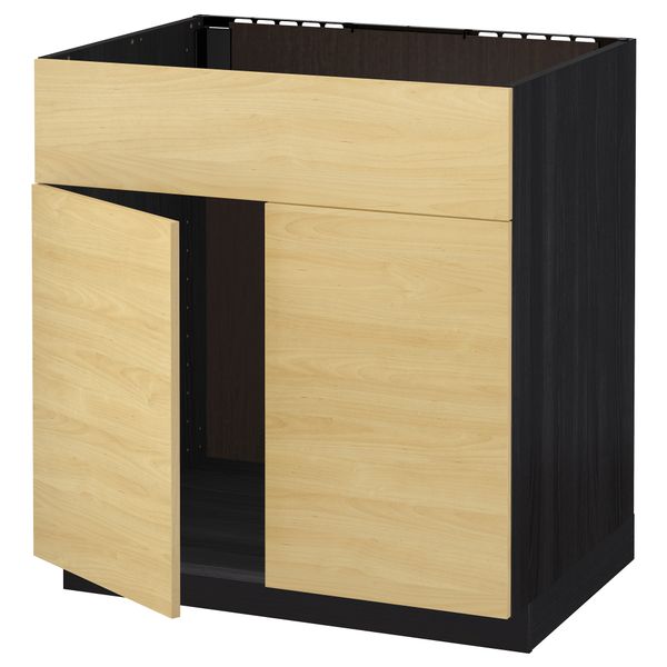 Напольный шкаф под мойку 2 дверцы/фронтальных панели МЕТОД, черный, Тингсрид береза (80x60 см) - схема-чертеж с размерами