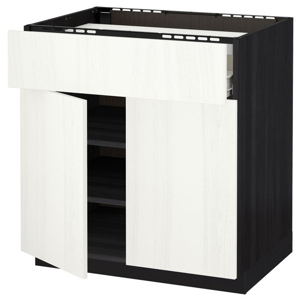 Напольный шкаф для варочной панели, ящик, полка, 2 дверцы МЕТОД / ФОРВАРА, черный, Росдаль белый (80x60 см) - схема-чертеж с размерами