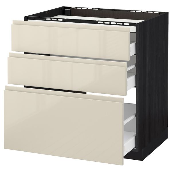 Напольный шкаф, 3 фронтальных панели/3ящика, черный, Воксторп глянцевый светло-бежевый 80x60 см IKEA МЕТОД 892.383.86 - схема-чертеж с размерами
