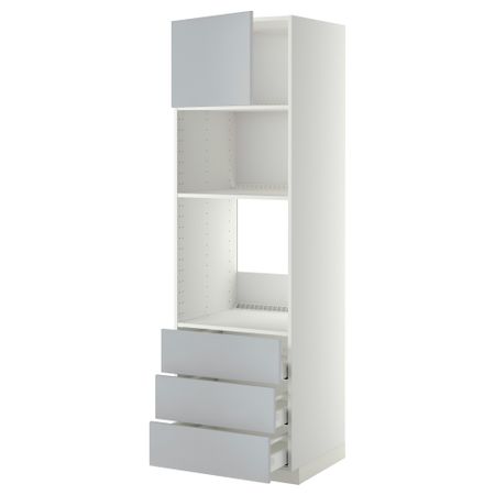 Высокий шкаф для духовки/СВЧ дверца, 3 ящика МЕТОД / МАКСИМЕРА, белый, Веддинге серый