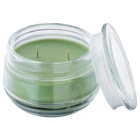 Ароматическая свеча в стакане, 2 фитиля ЛУГГА, Летний луг зеленый (10 см)
