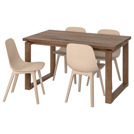 Стол и 4 стула, коричневый белый, бежевый 140x85 см IKEA MÖRBYLÅNGA МОРБИЛОНГА / ODGER ОДГЕР 792.461.03