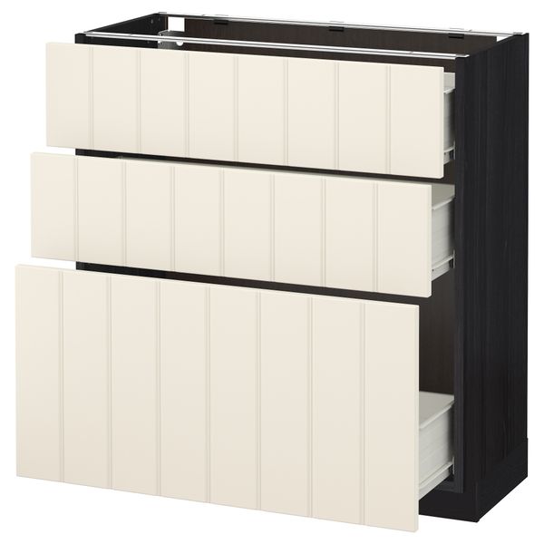 Напольный шкаф с 3 ящиками МЕТОД / ФОРВАРА, черный, Хитарп белый с оттенком - схема-чертеж с размерами