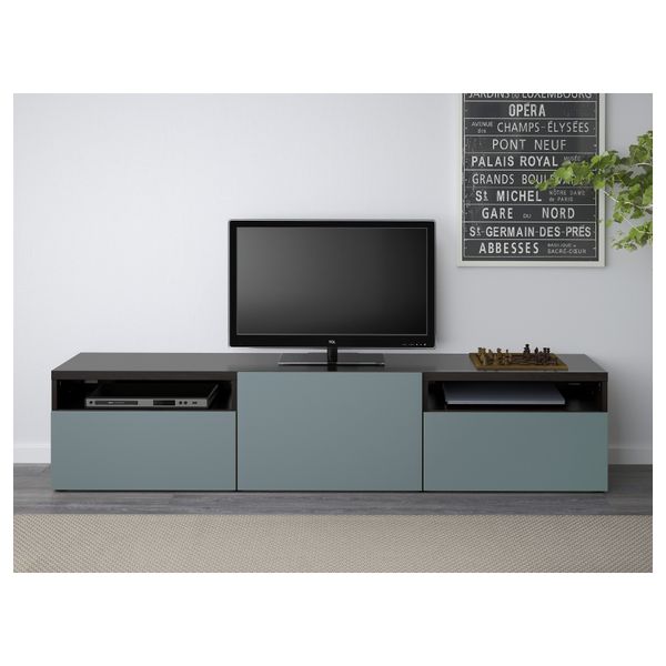 Тумба под ТВ БЕСТО, черно-коричневый, Вальвикен серо-бирюзовый - фото 2