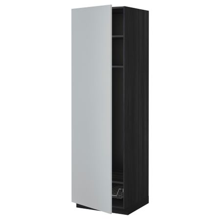 Высокий шкаф с полками, проволочной корзиной МЕТОД, черный, Веддинге серый