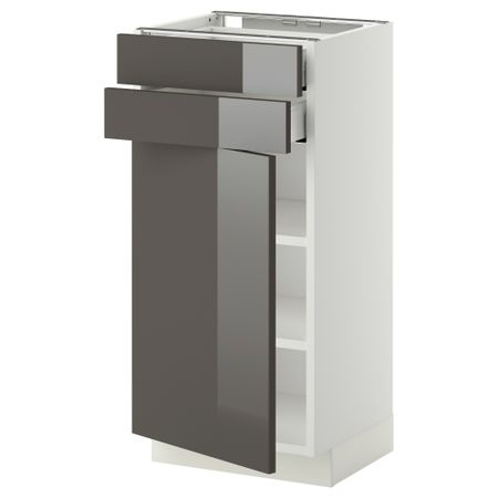 Напольный шкаф с дверцей, 2 ящиками МЕТОД / МАКСИМЕРА, белый, Рингульт серый