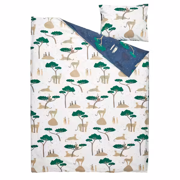 SANDLÖPARE Пододеяльник и наволочка - белый темно-синий/саванна 150x200/50x60 см - фото 2