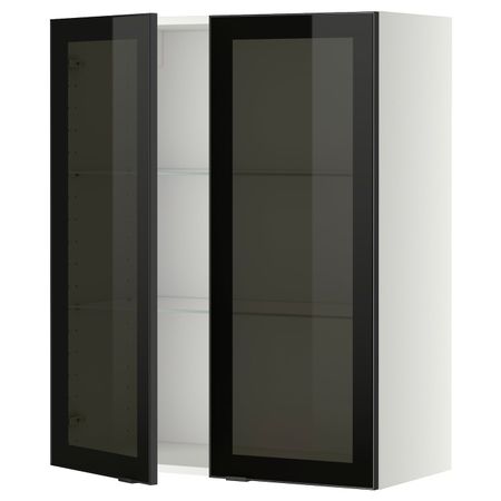 Навесной шкаф/полки/2стеклян двери, белый/Ютис дымчатое стекло 80x100 см IKEA METOD МЕТОД 094.467.75