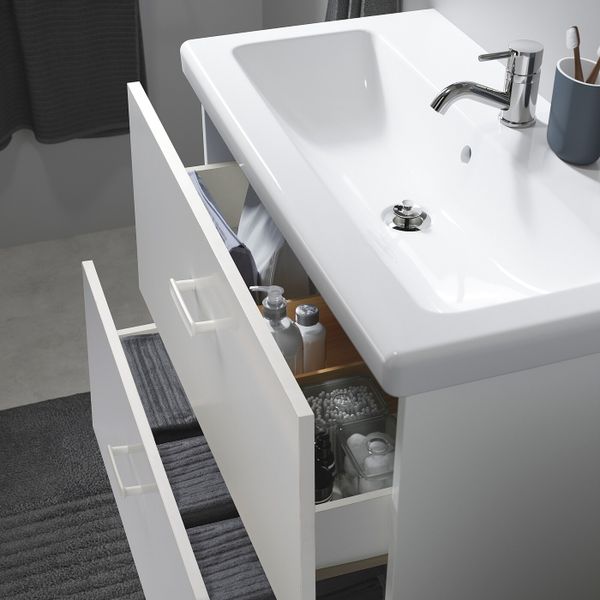 Шкаф под раковину с 2 ящиками, белый/ПИЛКОН смеситель 84x43x65 см IKEA FISKÅN ФИСКОН / TVÄLLEN ТВЭЛЛЕН 894.304.31 - схема-чертеж с размерами