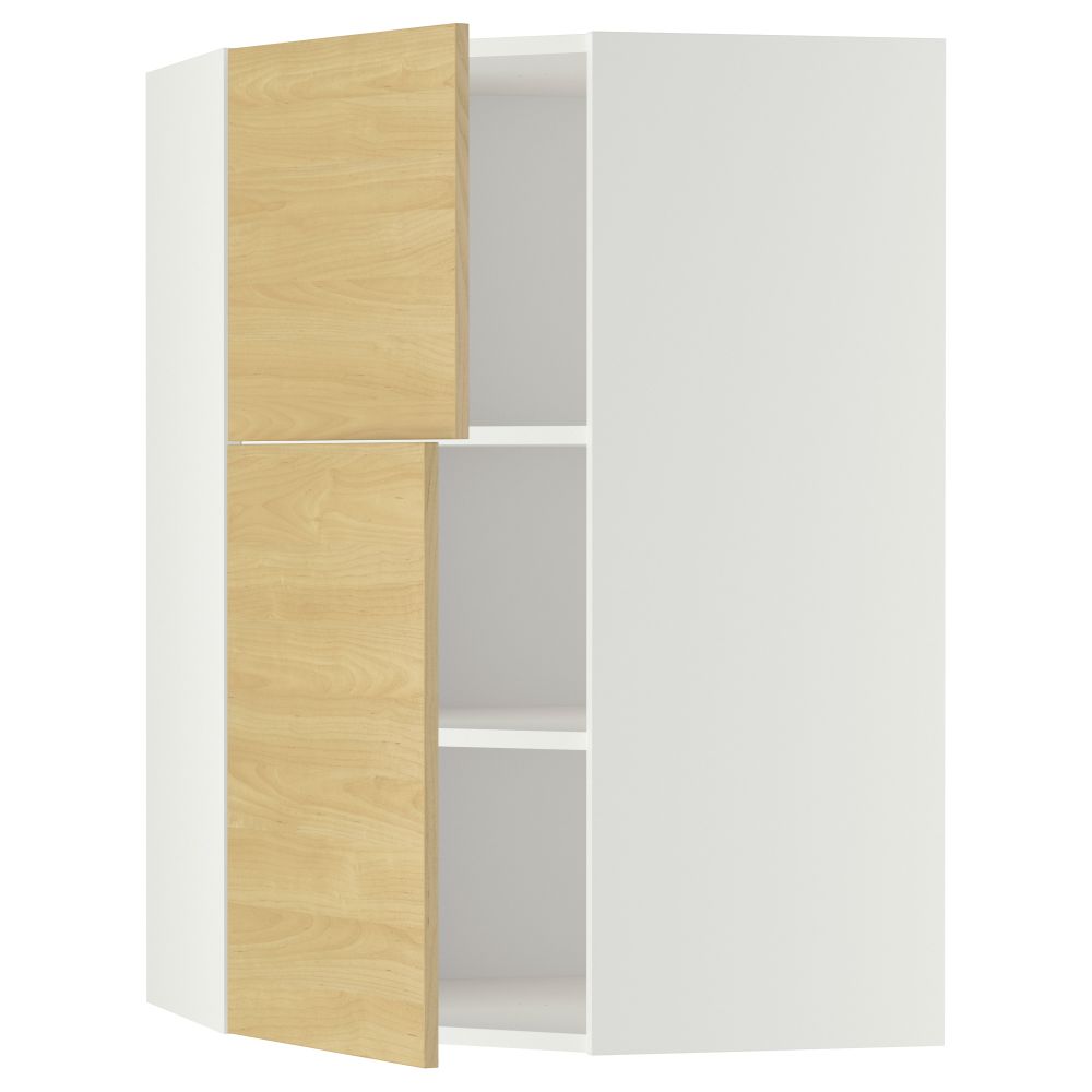 Угловой навесной шкаф + полки, 2 дверцы МЕТОД, белый, Тингсрид береза (68x100 см) - схема-чертеж с размерами