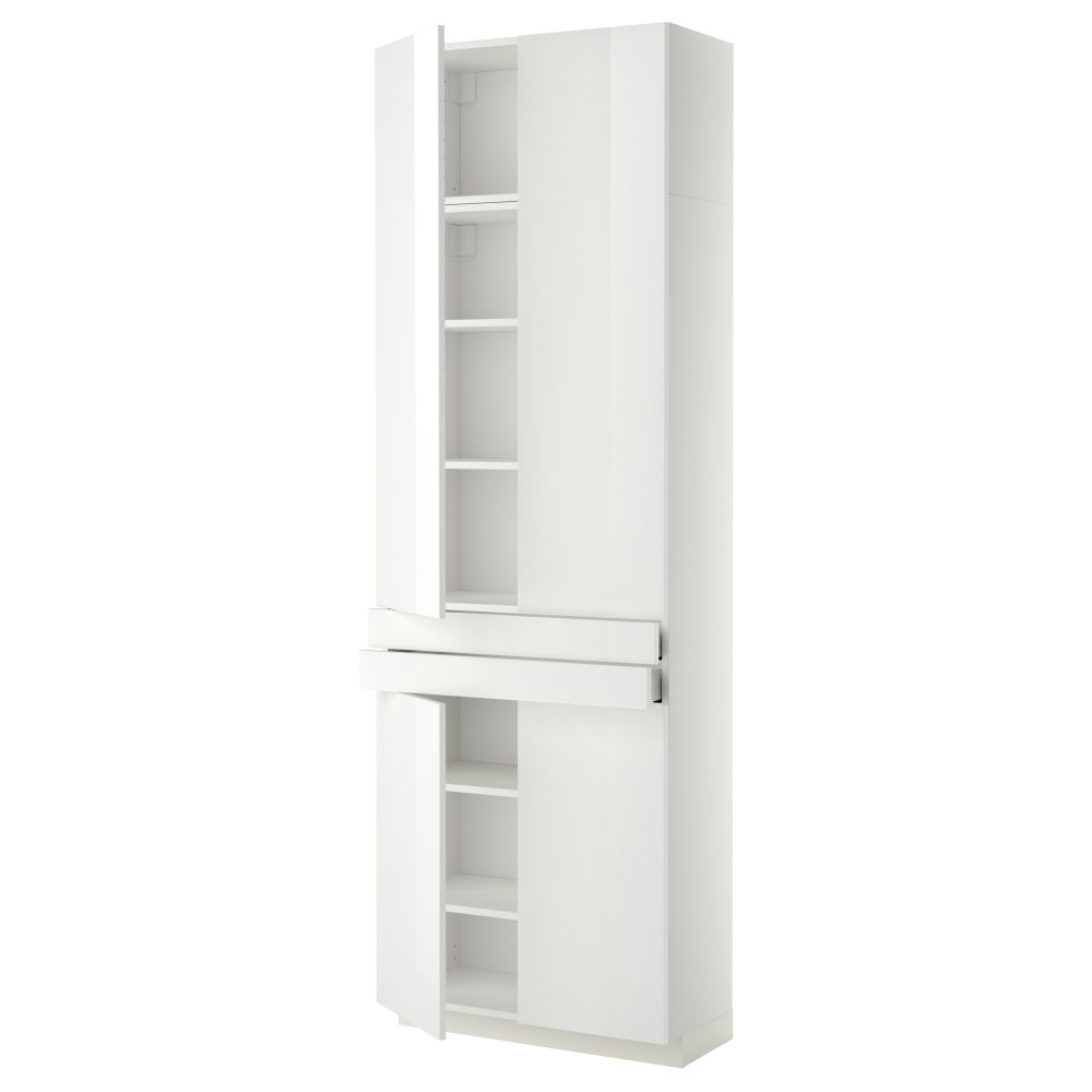 Высокий шкаф + полки, 2 ящика, 4 дверцы МЕТОД / МАКСИМЕРА, белый, Рингульт белый (80x37x240 см) - фото 1