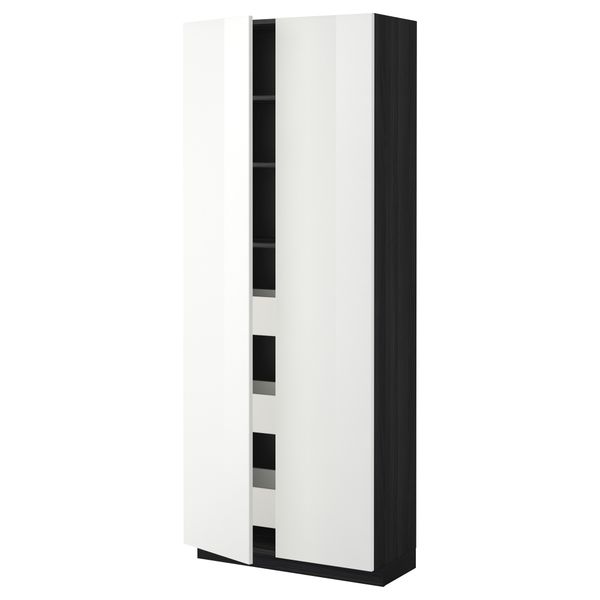 Высокий шкаф с ящиками, 2 дверцы МЕТОД / МАКСИМЕРА, черный, Рингульт белый (80x37x200 см) - фото 1