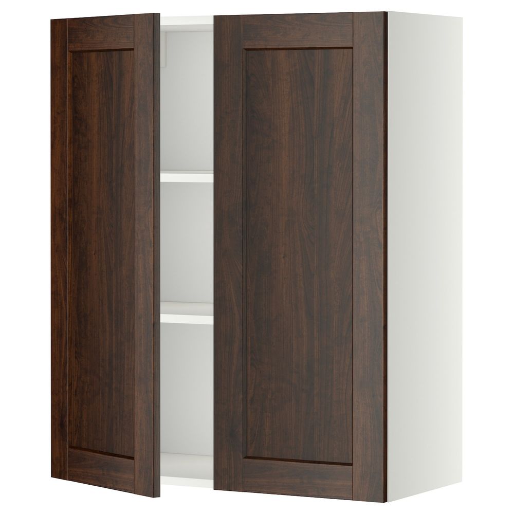 Навесной шкаф с полками/2дверцы, белый/Эдсерум коричневый 80x100 см IKEA METOD МЕТОД 092.268.39 - схема-чертеж с размерами