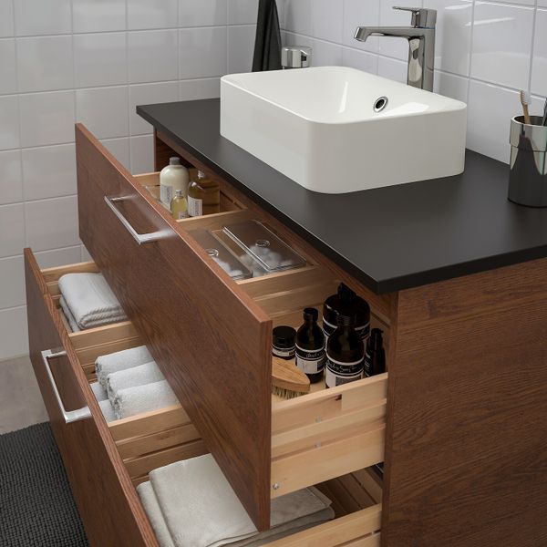 Шкаф со столешницей 45x32 раковина, под коричневый мореный ясень/антрацит БРОГРУНД смеситель 102x49x72 см IKEA GODMORGON/TOLKEN - схема-чертеж с размерами