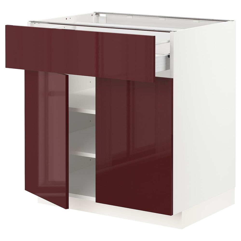 Напольный шкаф + ящик/2дверцы, белый Калларп/глянцевый темный красно-коричневый 80x60 см IKEA МЕТОД / ФОРВАРА 293.275.78 - схема-чертеж с размерами