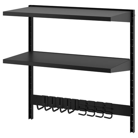 BROR Навесная полка, комбинация - с крючками/2 полками/чёрный 88x45x90 см