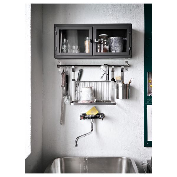 Шкаф навесной РОСКУГ, темно-серый, стекло (60x27 см) - схема-чертеж с размерами