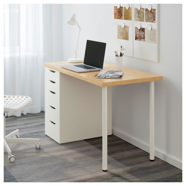 Стол ЛИННМОН / АЛЕКС, береза, белый (120x60 см) - фото 2