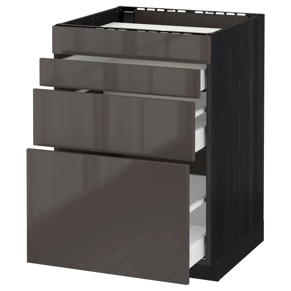 Напольный шкаф для духовки, 4фасада, 3 ящика МЕТОД / МАКСИМЕРА, черный, Рингульт серый - схема-чертеж с размерами