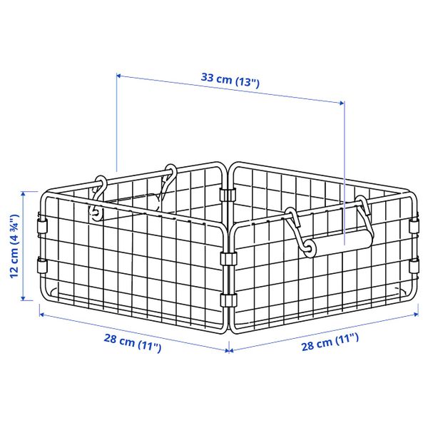 Проволочная корзина с ручками, черный 28x28x12 см IKEA NÄTADE НЭТАДЕ 805.039.31 - схема-чертеж с размерами