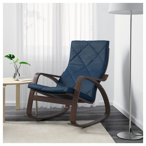 Кресло-качалка ПОЭНГ, коричневый, Эдум темно-синий - фото 2