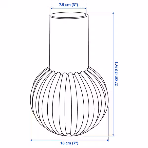 SKOGSTUNDRA СКОГСТУНДРА Ваза - чёрный 27 см - схема-чертеж с размерами