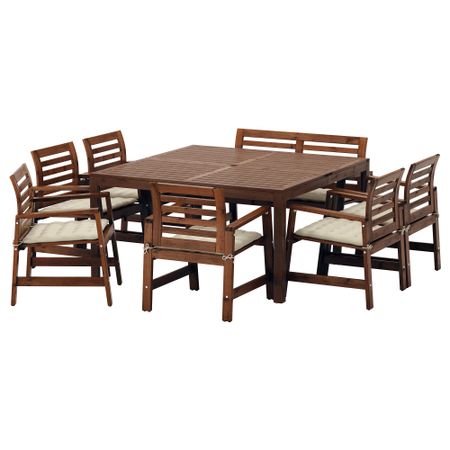 Стол + 6 кресел + скамья для сада ЭПЛАРО, коричневая морилка, Холло бежевый