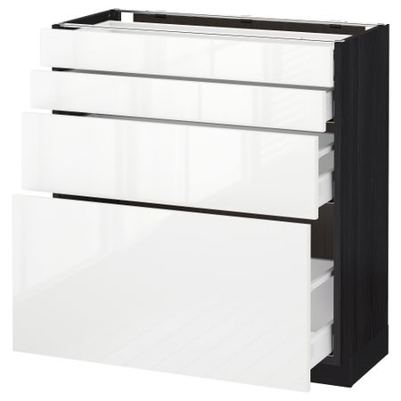 Напольный шкаф 4 фронтальных панели, 4 ящика МЕТОД / МАКСИМЕРА, черный, Рингульт белый