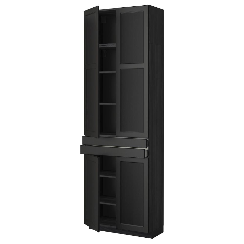 Высокий шкаф + полки, 2 ящика, 4 дверцы МЕТОД / МАКСИМЕРА, черный, Лаксарби черно-коричневый (80x37x240 см) - фото 1