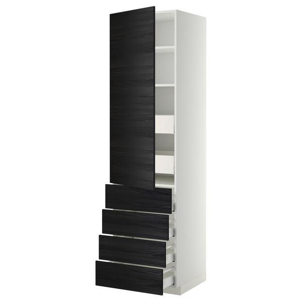 Высокий шкаф с полками/6 ящик, дверцами, 4 фронтальные панели МЕТОД / МАКСИМЕРА, белый, Тингсрид черный - фото 1