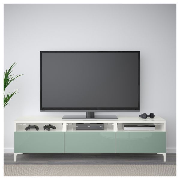 Тумба для ТВ с ящиками БЕСТО, белый, Сельсвикен глянцевый/серо-зеленый светлый (180x40x48 см) - фото 2